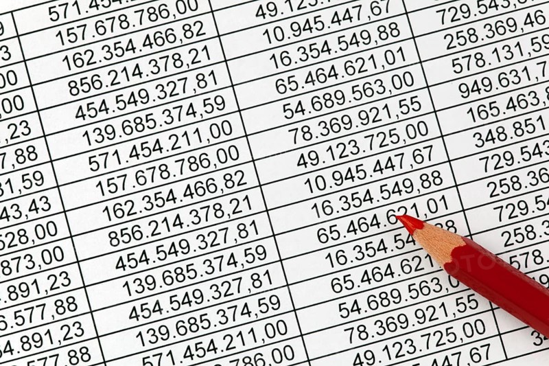 Turnover and earnings figures in one balance sheet. With red pencil Austria