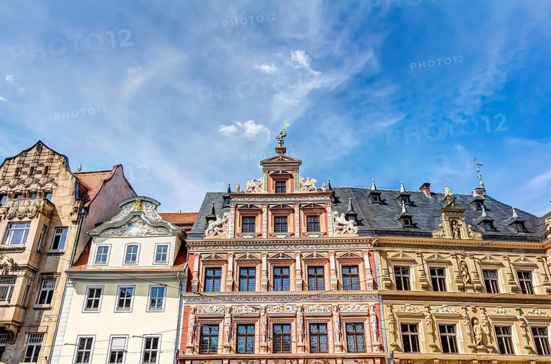 Houses in Renaissance architecture style in the historic city center of Erfurt, Germany, Europe