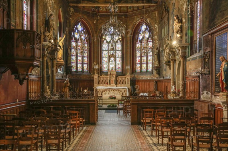 Chapel with painted wooden ceiling, monastery of the former Saint-Francois-et-Sainte-Claire convent, Mortagne-au-Perche, Orne department, Normandy region, France, Europe