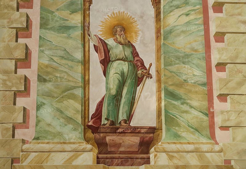 Lüftlmalerei in Mittenwald, St. Peter and Paul, Church, Catholic, Bible, biblical, Mittenwald, Bavaria, Alps, Germany, Europe