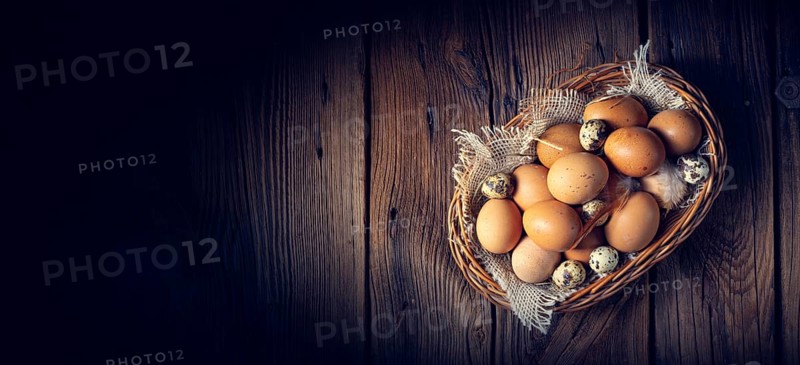 Fresh eggs straight from the farm in a basket