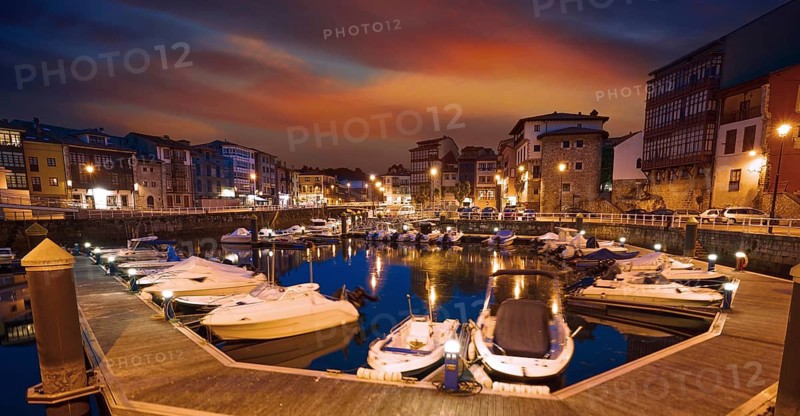 Llanes marina port sunset in Asturias of Spain