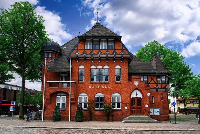 A view of the town hall of burg on the island of fehmarn with blue sky