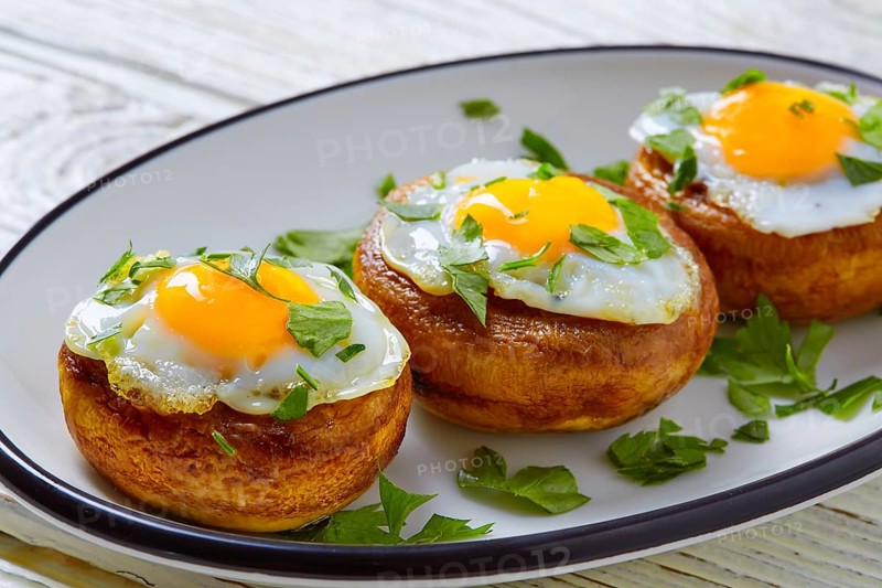 Tapas mushrooms with quail eggs from Spain pinchos pintxos