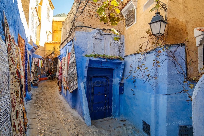 Rugs on Street of Chefchaouen, Morocco, Africa