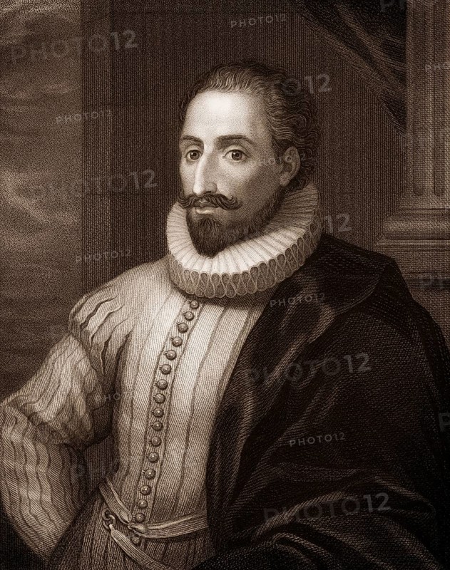 Steel engraving, c. 1860, Miguel de Cervantes Saavedra, 1547-1616, a Spanish writer, Miguel de Cervantes Saavedra, 1547 - 1616, ein spanischer Schriftsteller