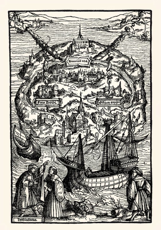 The Island Utopia, 1516, woodcut by Ambrosius Holbein