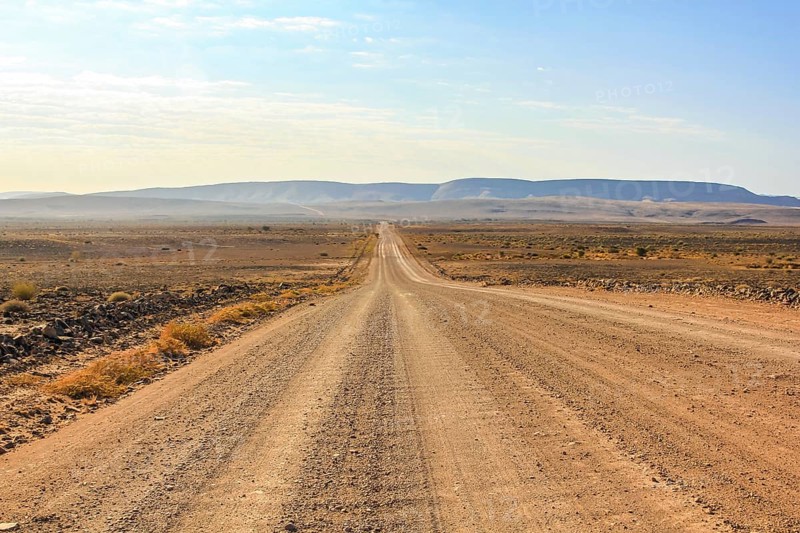 Gravel road to the Fish River Canyon, south of Namibia, Africa. Dry season
