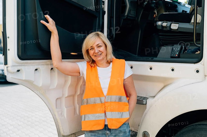 Middle age truck driver woman, trucker occupation in Europe for females. High quality 4k footage