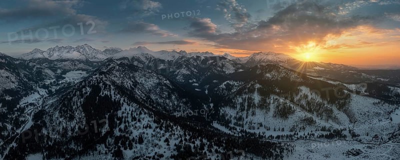 View of the High Tatras from Tatranska Javorina to Javorova valley to Ladovy and Lomnicky peaks