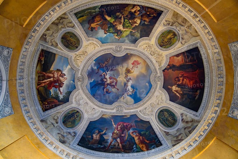 Paintings on the ceiling of Louvre Museum in Paris, France, Europe