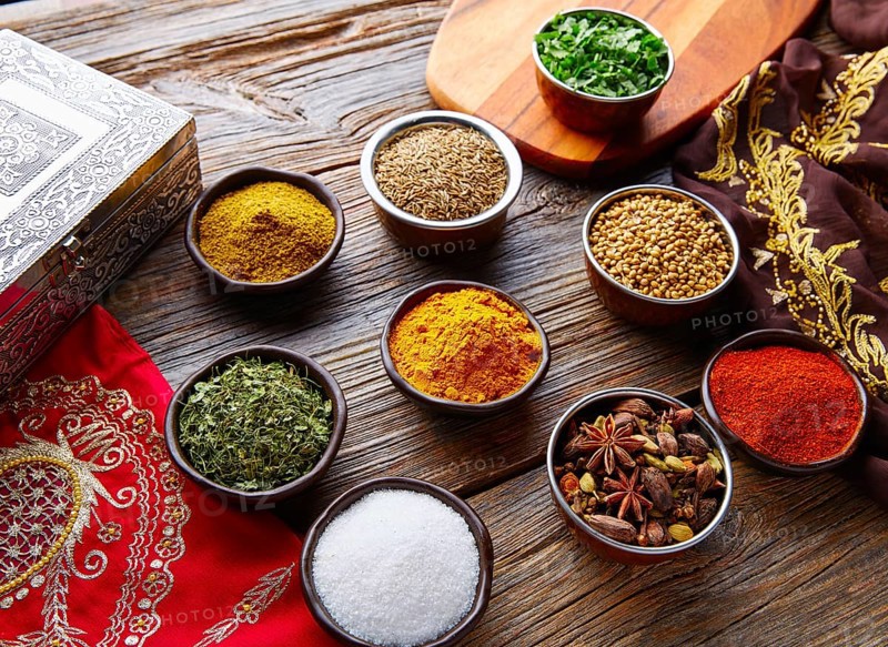 Indian cuisine spices mix as coriander curry cardamom cumin