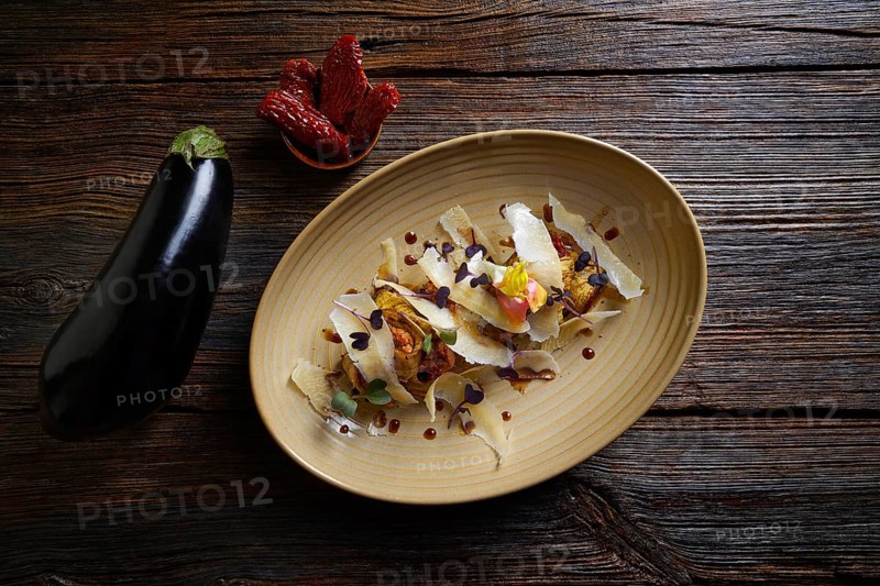 Aubergine and cheese recipe italian food on wood table