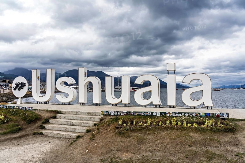 The lettering of the city of Ushuaia, Tierra del Fuego province, Argentina, South America