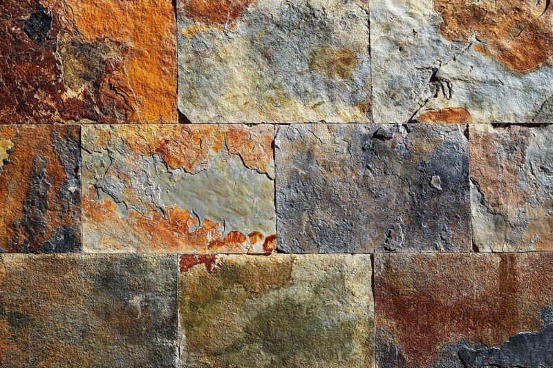 Slate stone colorful texture tiles with red rusted yellow and green blue tones