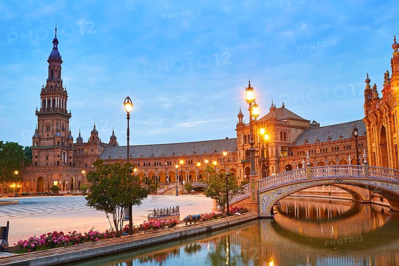 Seville Sevilla Plaza de Espana at sunset in Andalusia Spain square