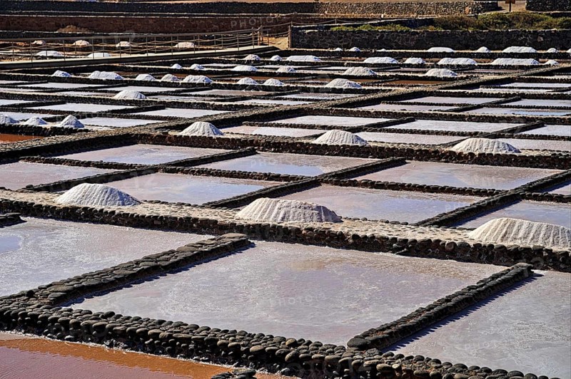Sea salt. Traditional production from ocean water. Salinas del Carmen. Fuerteventura