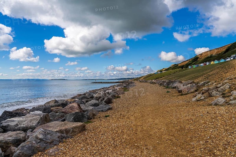 Beach Huts on the Channel Coast in Barton-on-sea, Hampshire, England, UK