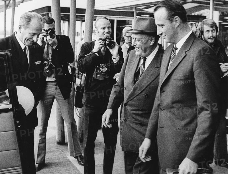 King Harald of Norway. Pictured with his father King Olav V 1971