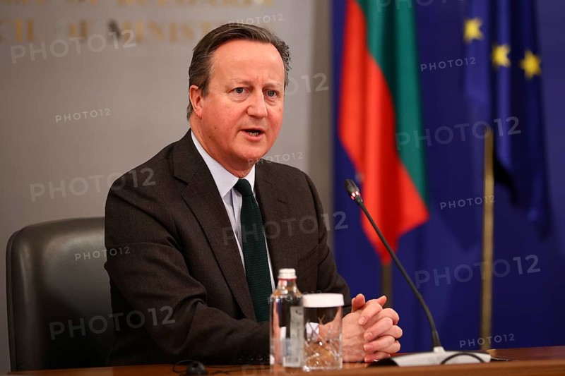 Sofia, Bulgaria - 14 February 2024: British Foreign Secretary David Cameron speaks to the media after his meeting with Bulgarian Prime Minister