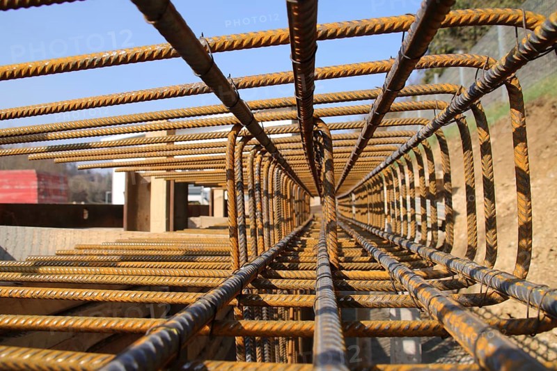 View through an object made of structural steel with a large depth of field