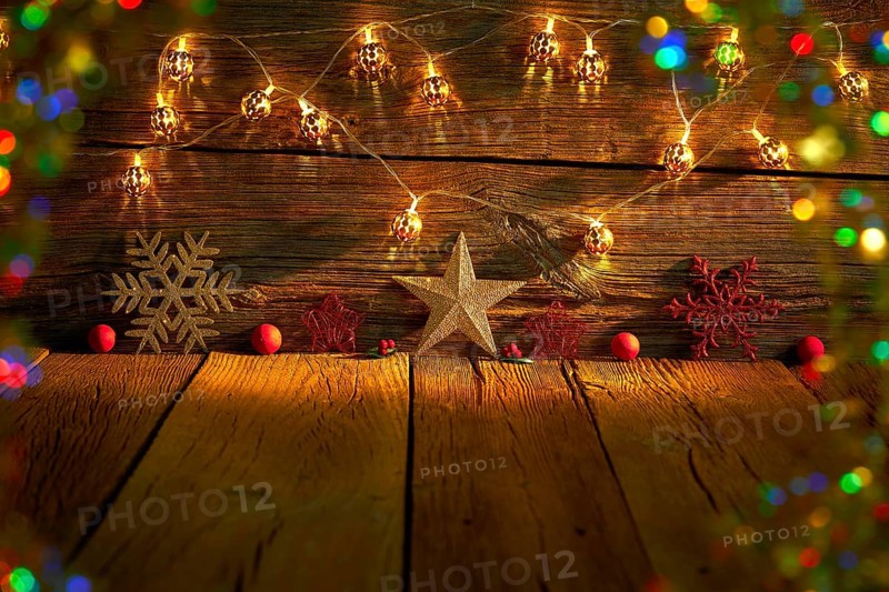 Christmas snowflake star vintage rustic wooden background decoration
