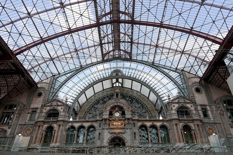 Railway station interior in Antwerpen, Belgium, Europe