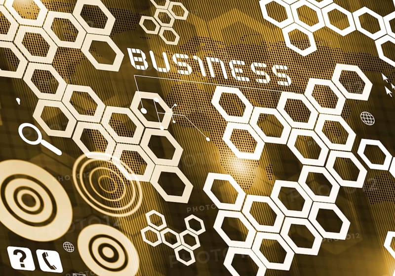 Digital business background image with icons on media screen