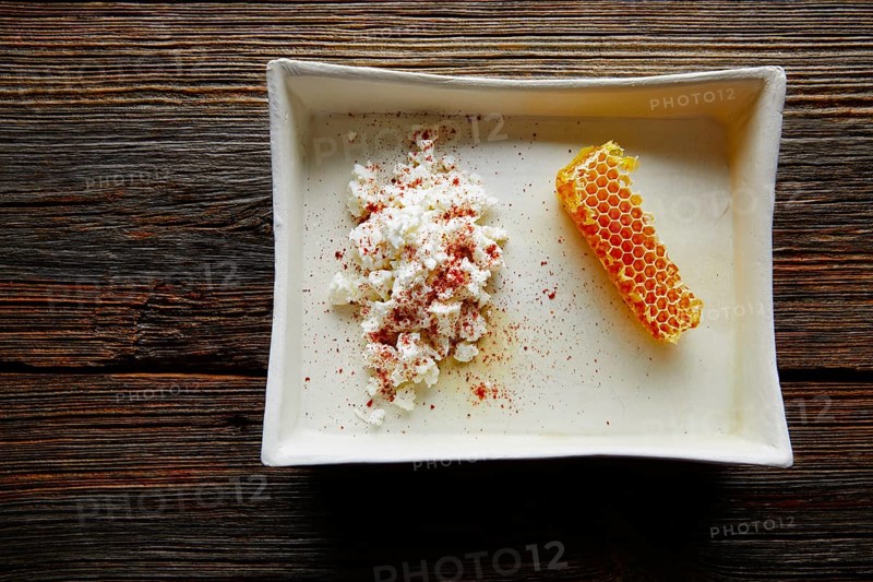 Cottage cheese curd with Honey honeycomb dessert