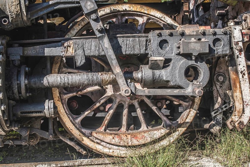 Details of an old steam locomotive. Close up wheels. Bulgaria