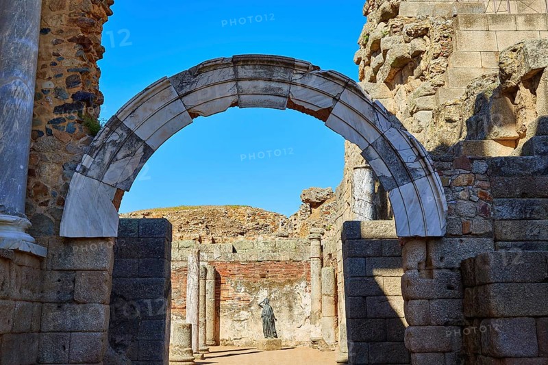 Merida in Badajoz Roman amphitheater at Spain by via de la Plata way