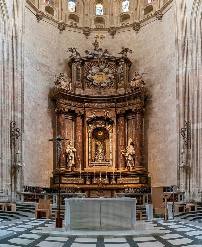 Segovia, Spain, 7 April, 2024: view of the altar in the central nave of the Segovia Cathedral, Europe
