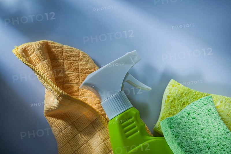 Set of cleaning items on white background