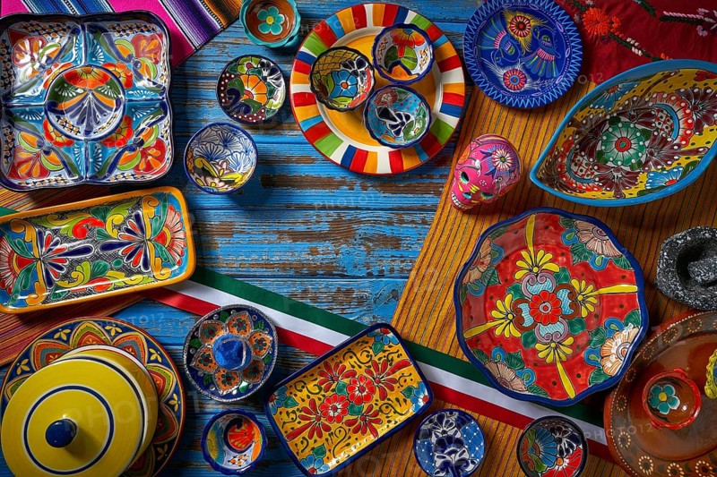 Mexican pottery Talavera style of Puebla in Mexico