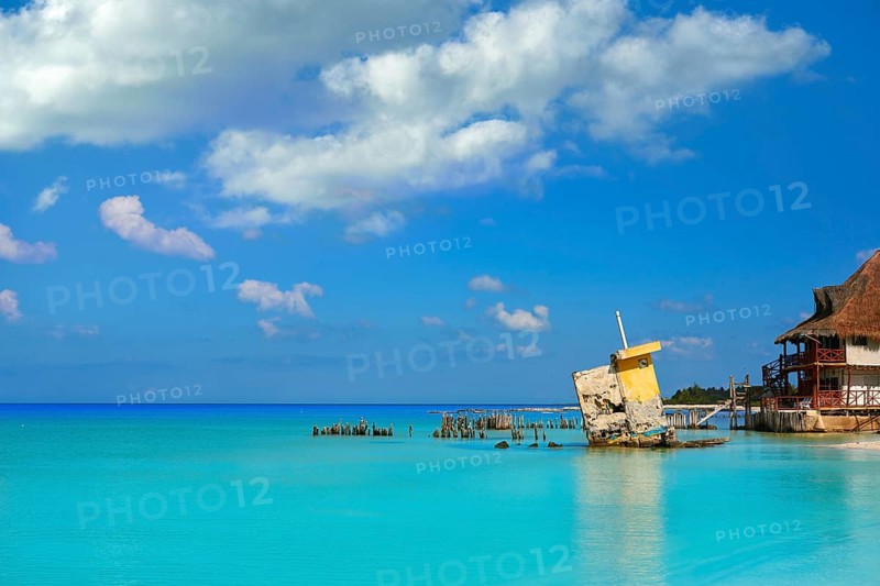 Holbox island beach in Mexico hurricane ruins house part