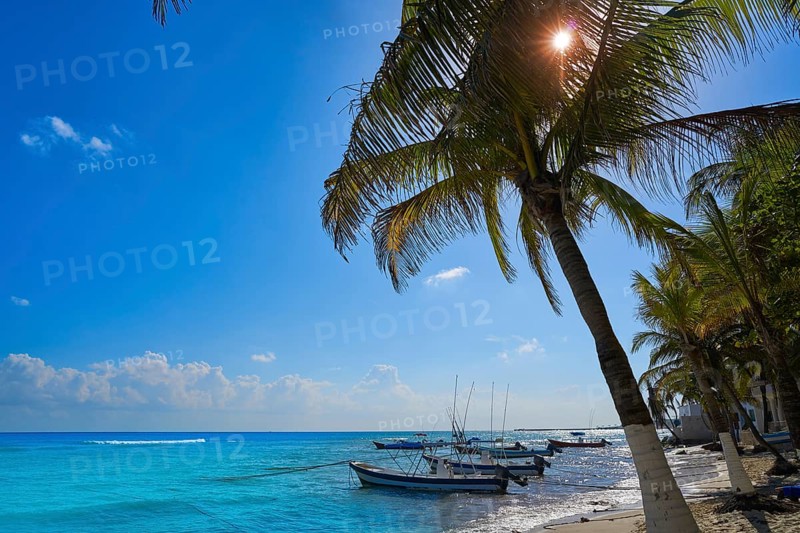 Playa del Carmen beach in Riviera Maya Caribbean at Mayan Mexico