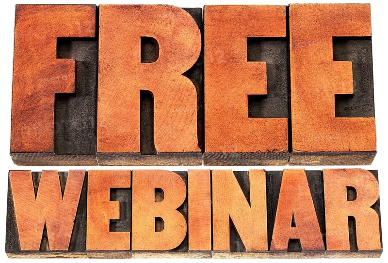 Free webinar banner - internet communication concept - a word abstract in letterpress wood type printing blocks stained by red ink