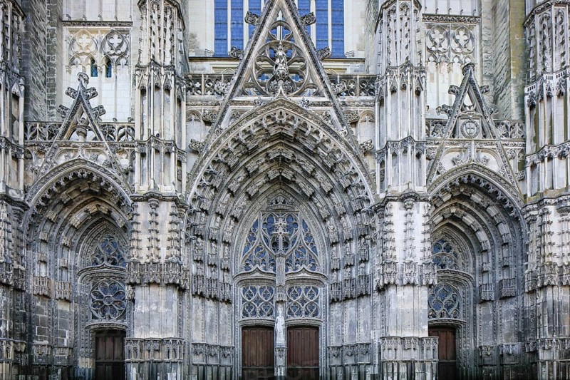 Gothic-style west façade of Saint-Gatien Cathedral, Tours, Indre-et-Loire department, Centre Val de la Loire region, France, Europe
