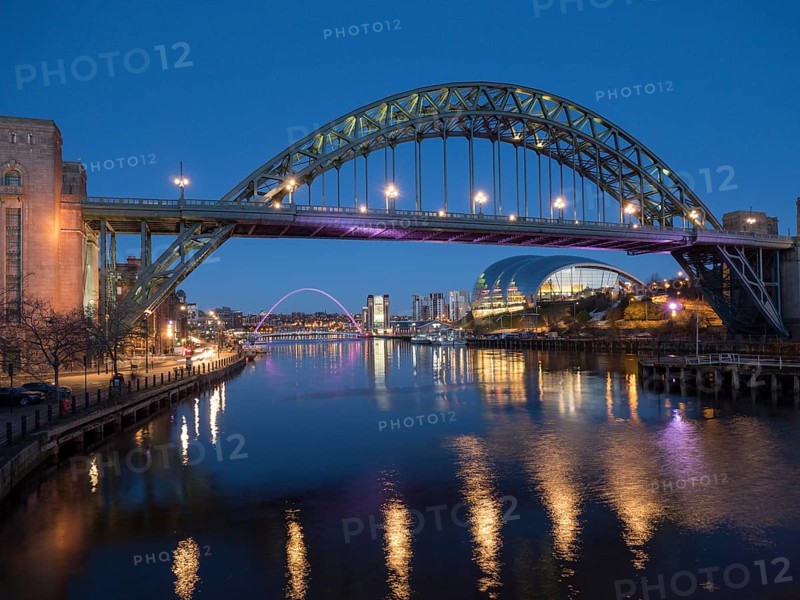 NEWCASTLE UPON TYNE, TYNE AND WEAR/UK, JANUARY 20 : View of the Tyne and Millennium Bridges at dusk in Newcastle upon Tyne, Tyne and Wear on January 20, 2018