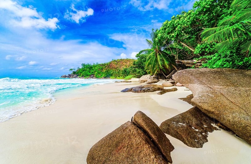 The Beach Anse Georgette at Praslin Island, Seychelles, Indian Ocean, Africa