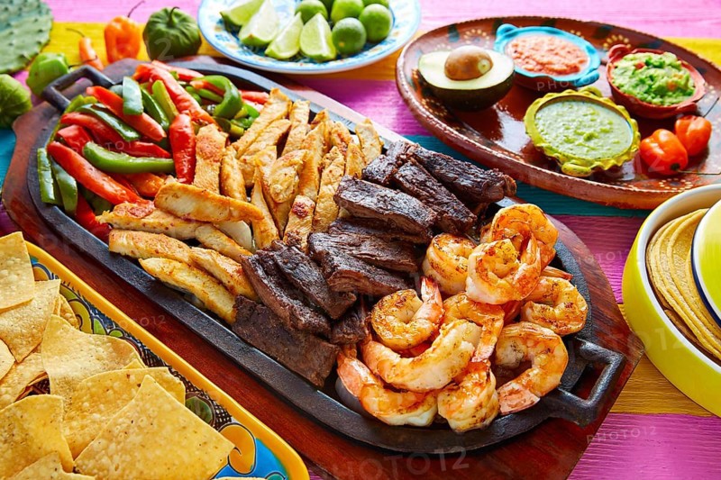 Mexican combo beef and chicken fajitas with shrimp