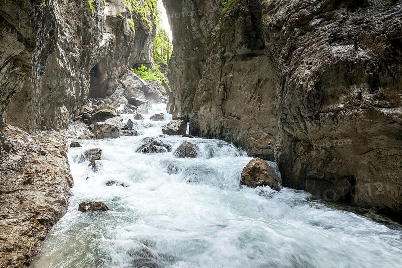 A panoramic image of the Partnachklamm in Bavaria Germany
