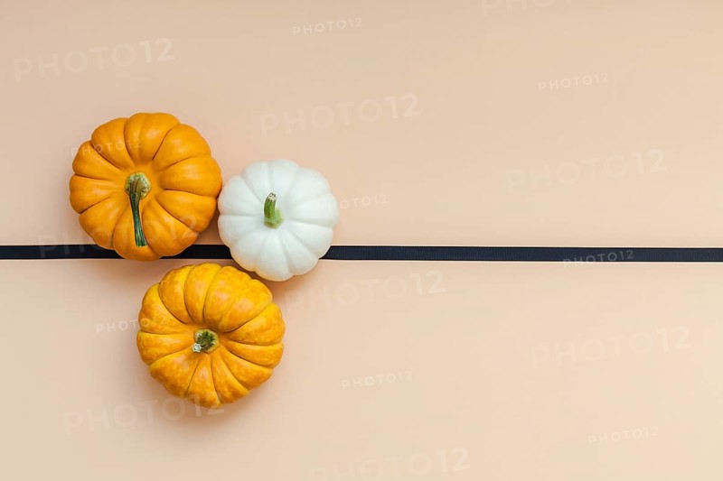 Creative Top view flat lay autumn composition. Frame concept pumpkins color paper background copy space. Template fall harvest thanksgiving halloween anniversary invitation cards