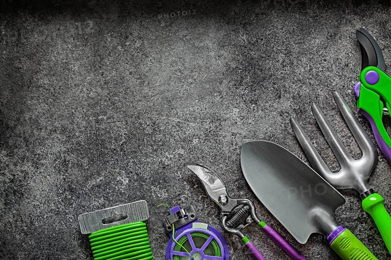 Agricultural Tools Set On Dark Background