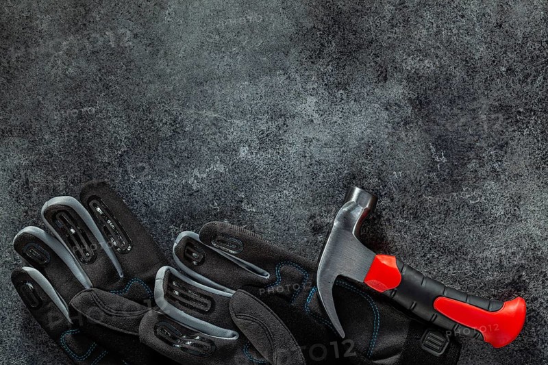 Gloves And Mini Safety Claw Hammer Coposed With Copy Space