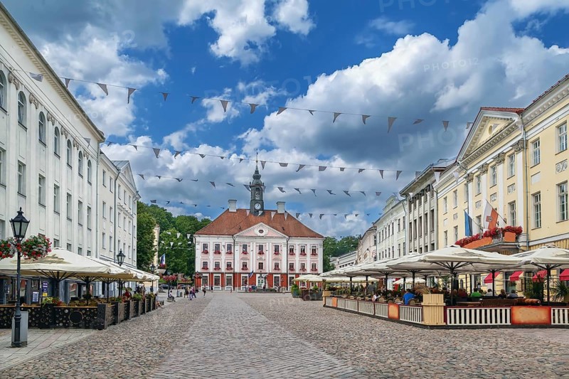Town hall square is main square in Tartu, Estonia, Europe
