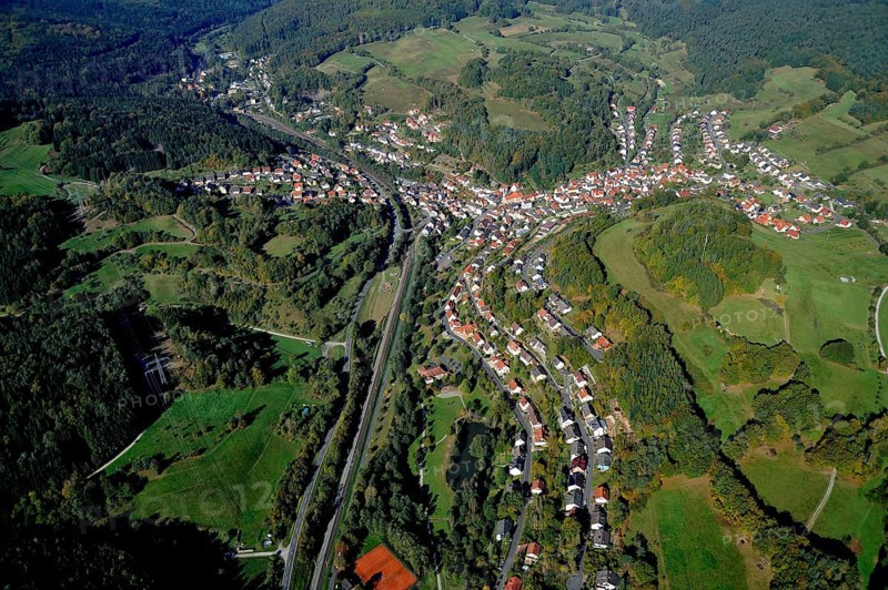 Aerial view of Heigenbrücken in the Spessart, district of Aschaffenburg