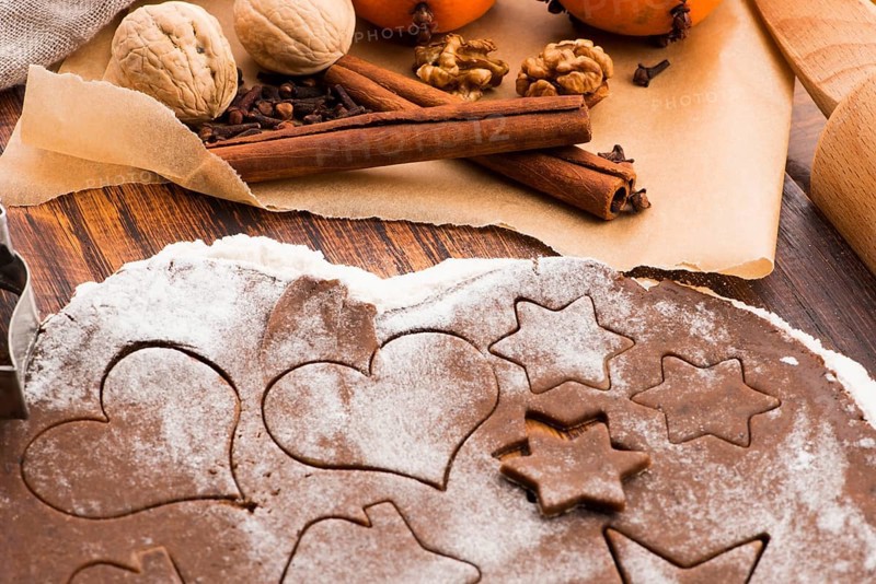Baking for Christmas, rolled out dough with cookie