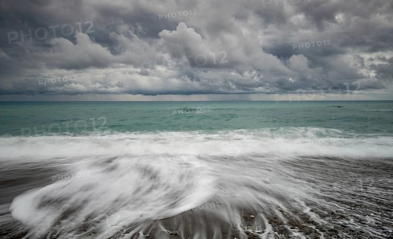 Windy waves crashing on a coast on a stormy day in winter. Paphos Cyprus
