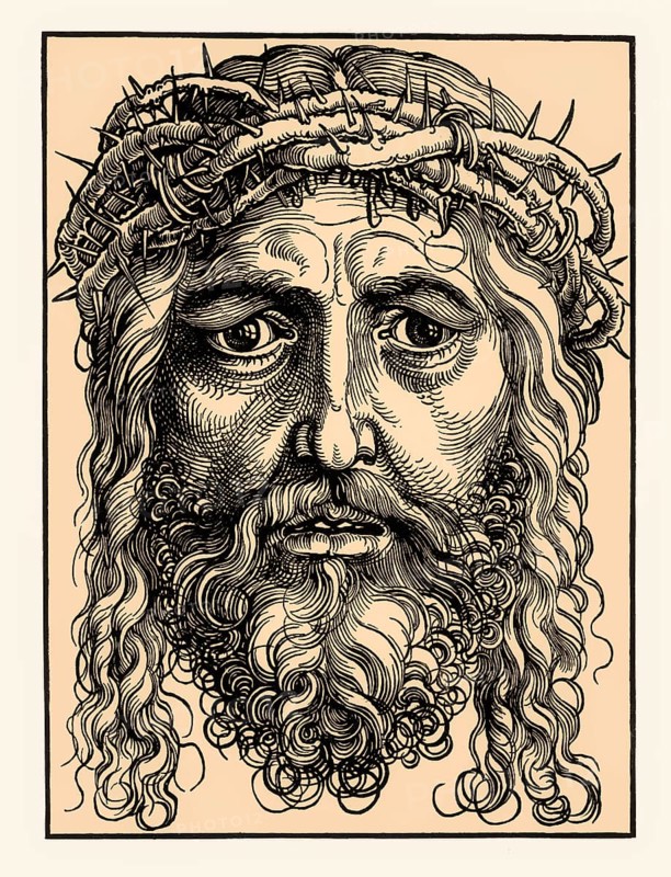 The head of Jesus Christ by Albrecht Durer, woodcut, 16th century